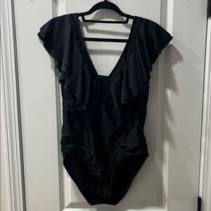 Elegant Black Ruffled One-Piece Swimsuit